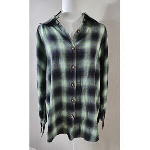 Fantaslook Women's Long Sleeve Shirt Button Up Flannel Green Black XL